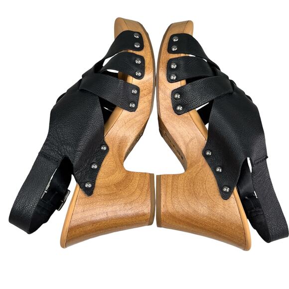 Korks Barango Wooden Block Heel Sandals 10 Black - Picture 4 of 11